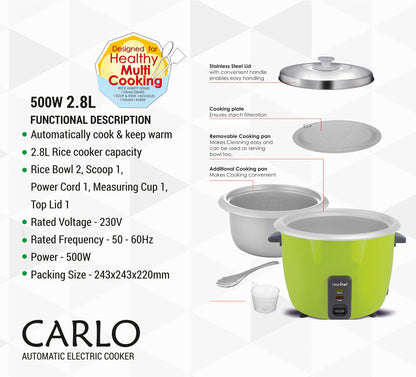 Greenchef Electric Rice Cooker - Carlo 2.8ltr