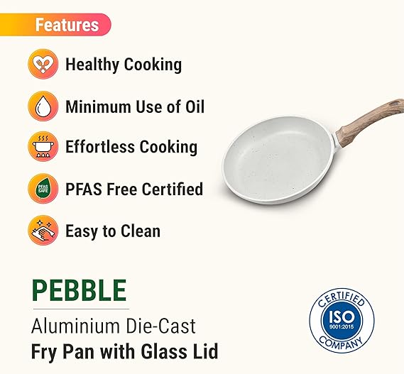 Greenchef Aluminium Die Cast Fry Pan with Glass Lid - 240mm - Pebble