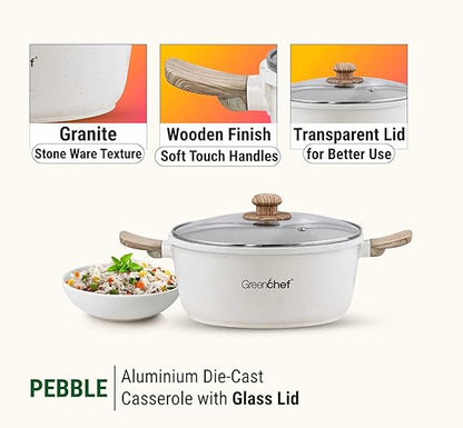 Greenchef Aluminium Die Cast Casserole with Glass Lid - Pebble