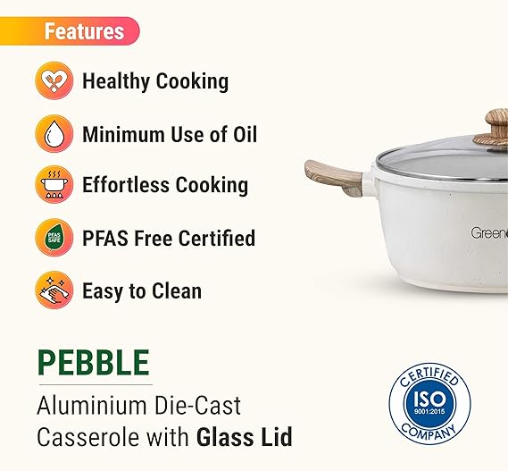 Greenchef Aluminium Die Cast Casserole with Glass Lid - Pebble