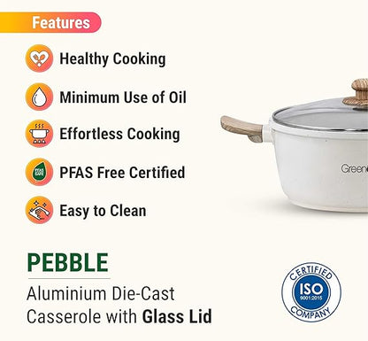 Greenchef Aluminium Die Cast Casserole with Glass Lid - Pebble