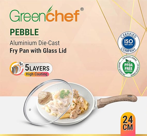 Greenchef Aluminium Die Cast Fry Pan with Glass Lid - 240mm - Pebble