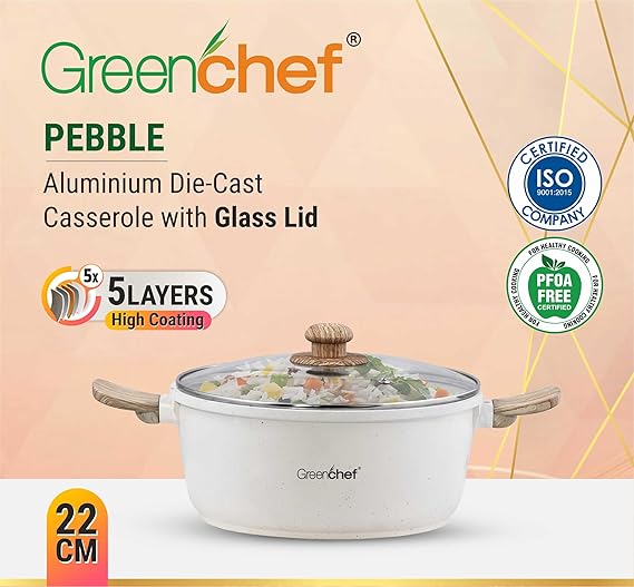 Greenchef Aluminium Die Cast Casserole with Glass Lid - Pebble