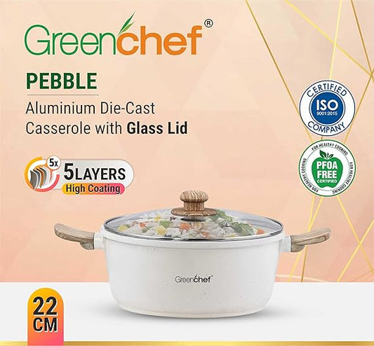 Greenchef Aluminium Die Cast Casserole with Glass Lid - Pebble