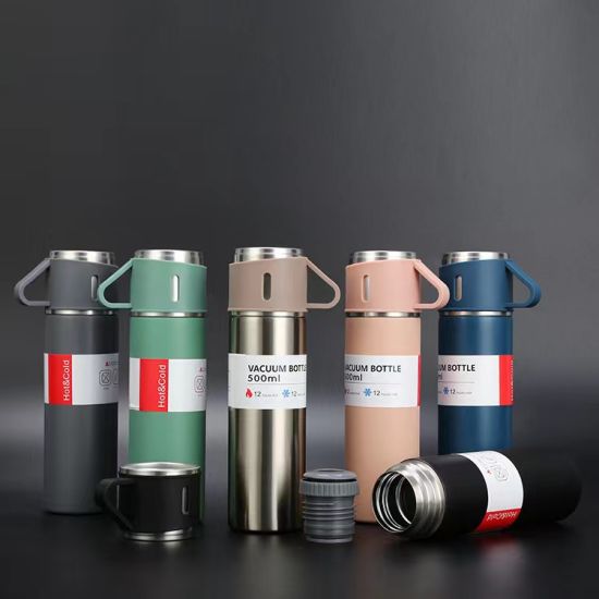 Homees365 Steel Vacuum Flask Set (500ml Flask with 2 Cups Black Box) - Assorted Colors Only