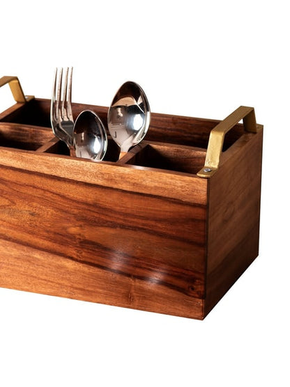 Woodee Cutlery Holder 4 Partition with Handle
