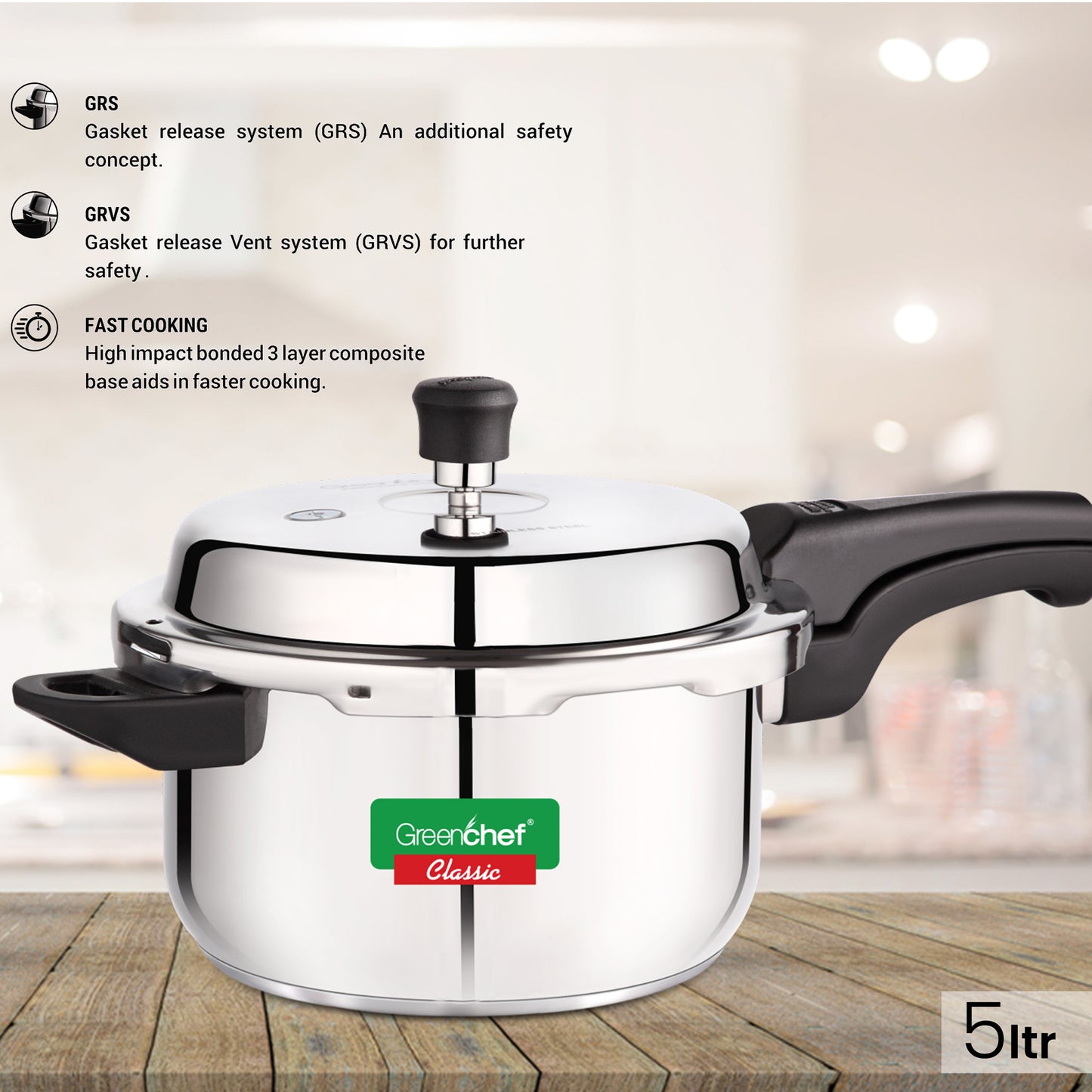 Greenchef Stainless Steel Cooker 5 Ltr - Classic