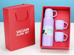 Homees365 Steel Vacuum Flask Set (500ml Flask with 2 Cups Red Box) - Assorted Colors Only