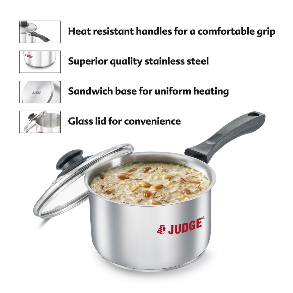 Judge by Prestige Stainless Steel Sauce Pan with Glass Lid