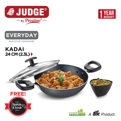 Judge by Prestige Everyday Combi Pack - Kadai 240mm + Fry Pan 240mm + Glass Lid
