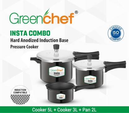 Greenchef Insta Combo 2 L, 3 L, 5 L Outer Lid Induction Bottom Pressure Cooker (Hard Anodized)